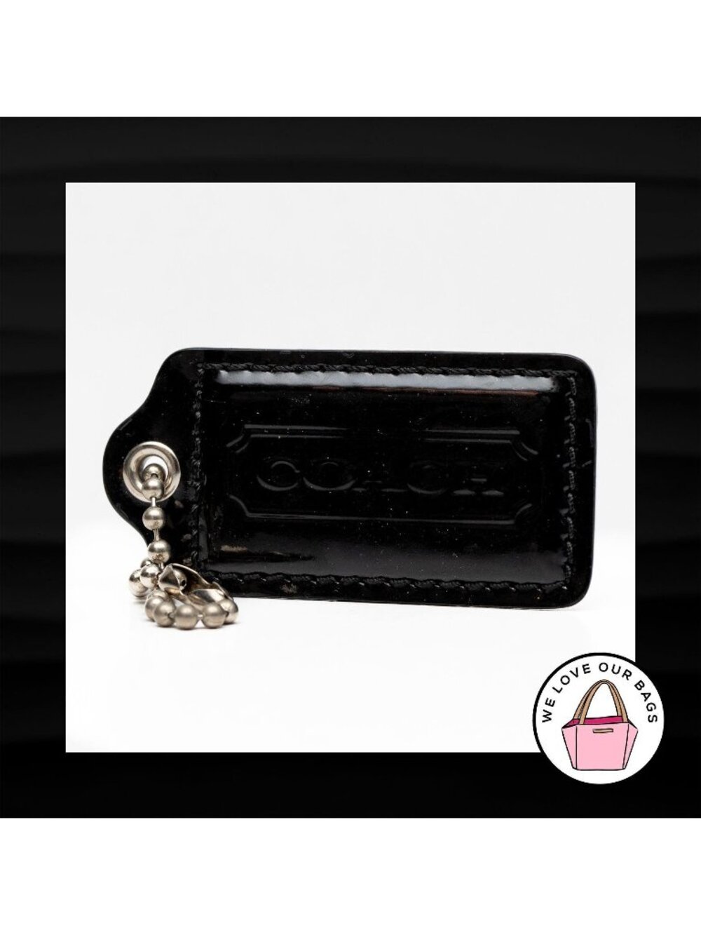 2.5" Large COACH BLACK PATENT LEATHER KEY FOB BAG